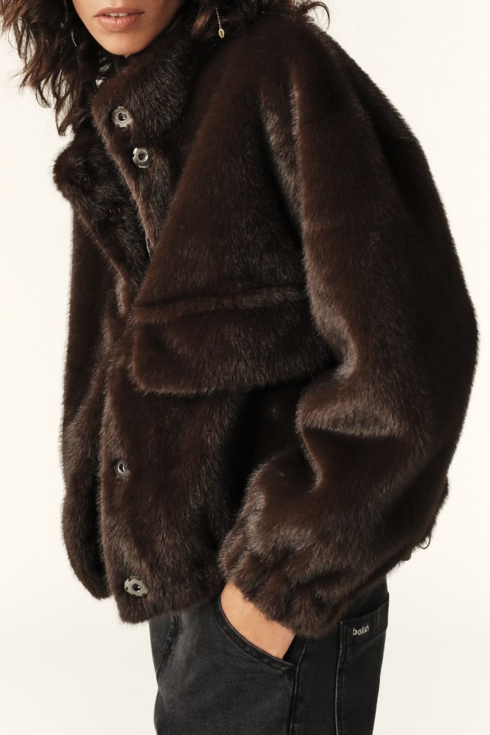 Ba&sh, Paros faux fur jacket, Chocolat